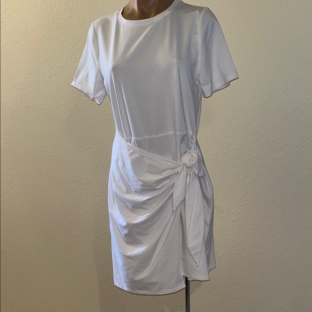 Elegant White T-shirt Faux Wrap Dress